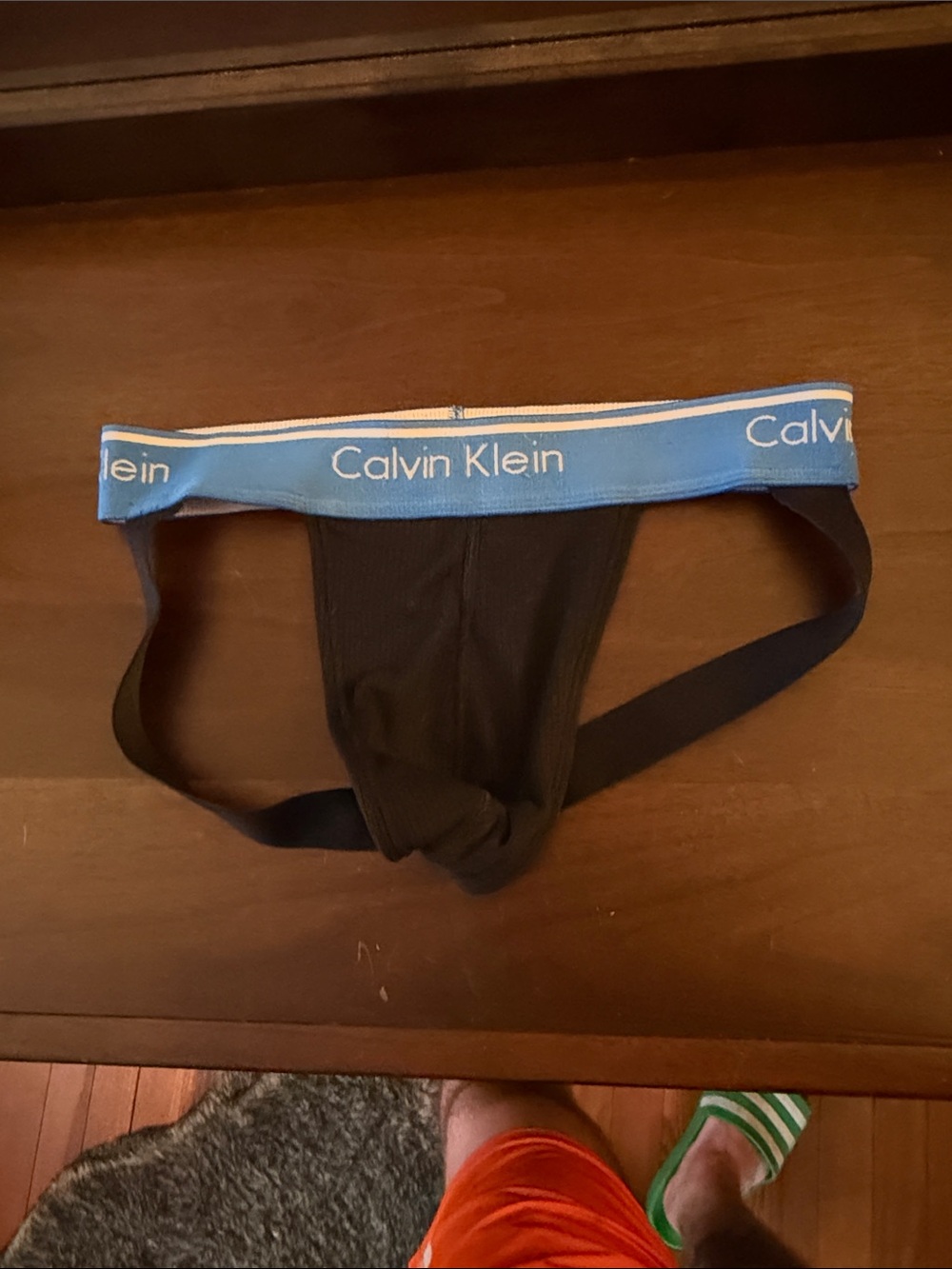 Calvin Klein Black Jockstrap with Light Blue Logo Waistband